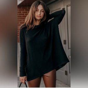 NWT Free People Juicy Black Ribbed Knit Cowl Neck Tunic Top